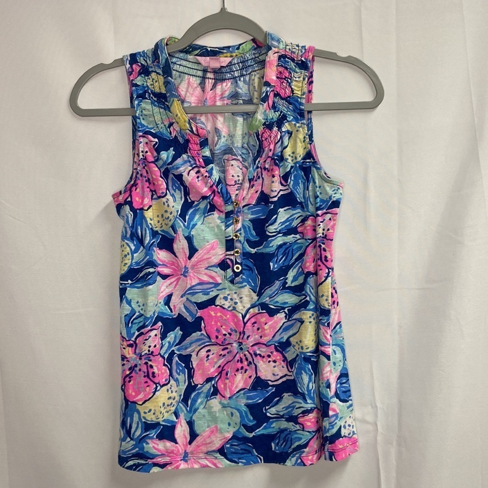 Lilly Pulitzer Essie Tank Top in Tiger Lilly Pink Blue Size XS